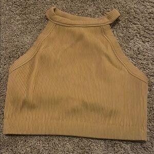 Ribbed Tan Aerie Shelf crop tank XL